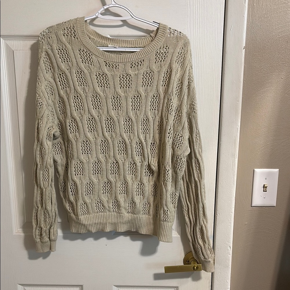 Maurices Cream Crew Neck Cable Knit Sweater